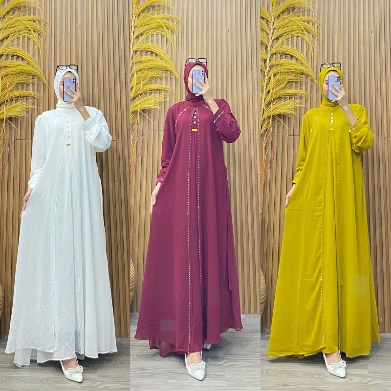 Jual GAMIS SABYAN SET HIJAB BAHAN CERUTY DENGAN SWAROVSKI LAYER BAHAN