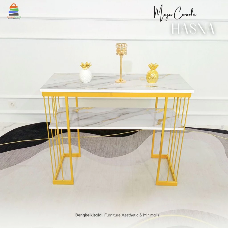Aesthetic Console Table Study Desk - MEJA HASNA - Modern Minimalist Besi Beton Gold