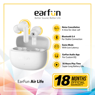 EarFun Air Life – 4 Mic AI ENC TWS with BT 5.4, 12mm Driver, Game Mode, & Audio App