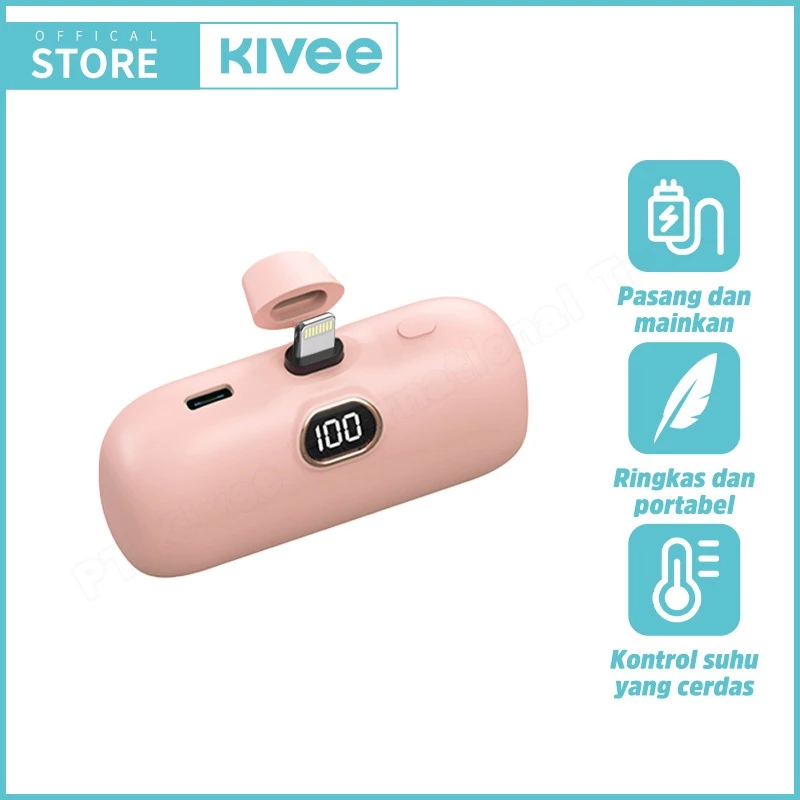 KIVEE Pocket Power bank iphone portabel mini Fast charging 5000 mAh desain lucu 3 colors macarons