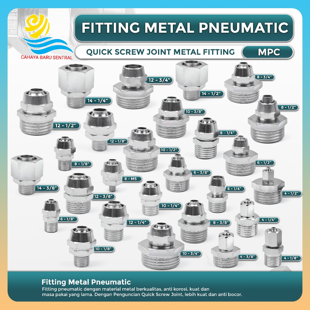 Jual Fitting lurus push in Metal MPC // Metal Fitting Conector MPC ...