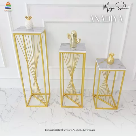 Meja Sudut Aesthetic Meja Pajangan Kotak - MEJA ANADIYA - Standing Hias Multiplek Marmer