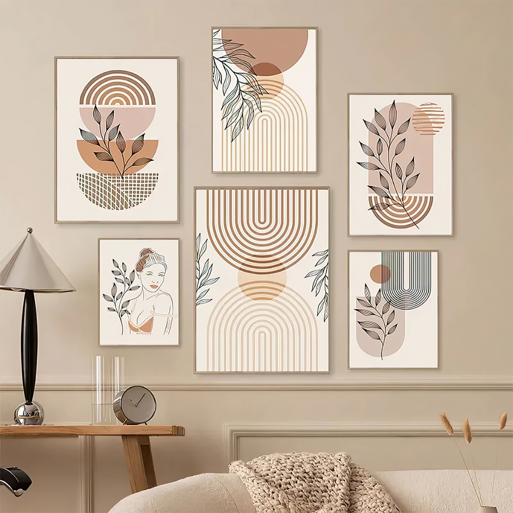 Hiasan Dinding Natural Boho Bohemian Retro Wall Art Block Lines Dekorasi Ruang T