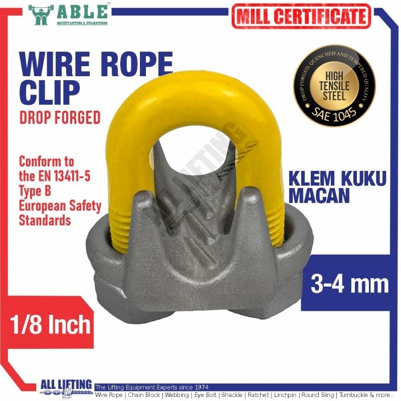 Jual ABLE Wire Rope Clip Drop Forged 3-4mm 1/8 Inch Klem Seling Kuku ...