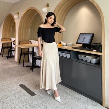 NAYNA Rok Satin Slik Premium Midi Lenght Panjang Satin Skirt Rok Slik Korean Style Basic Wanita