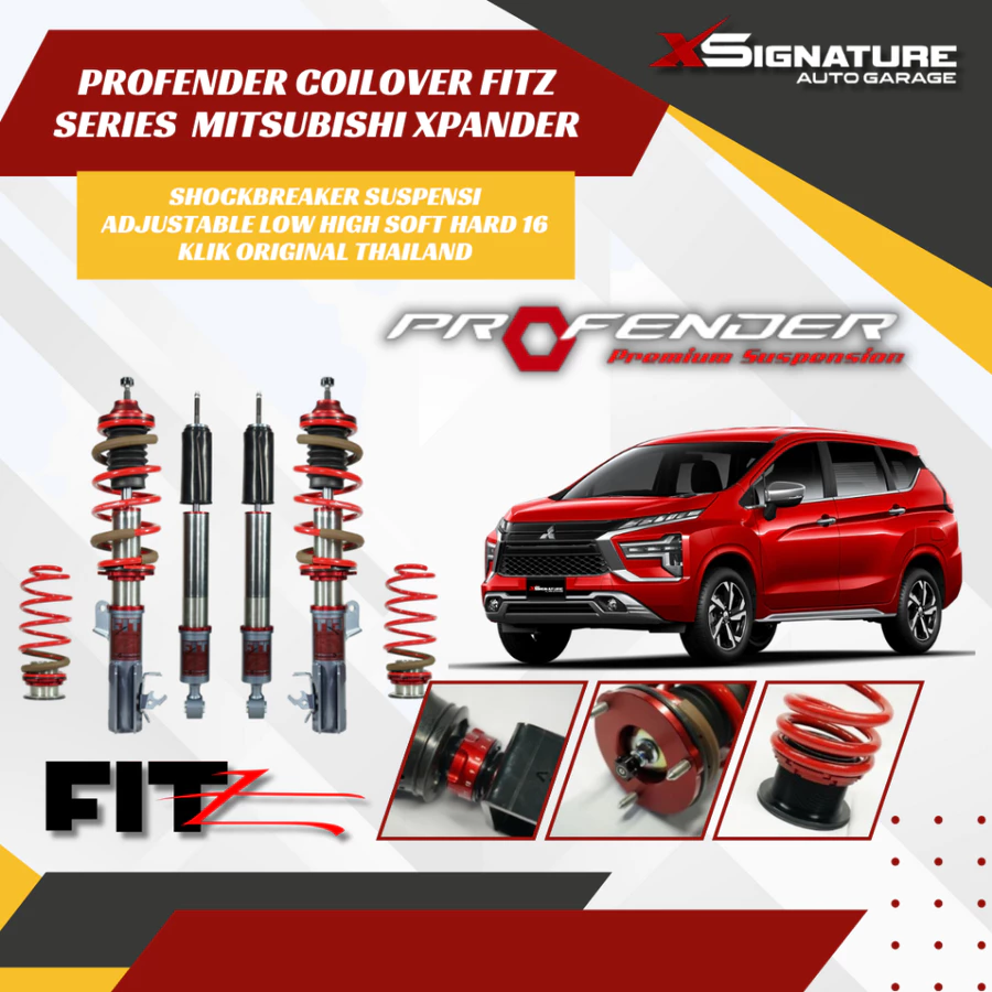 PROFENDER COILOVER FITZ SERIES MITSUBISHI XPANDER SHOCKBREAKER SUSPENSI ADJUSTABLE LOW HIGH SOFT HARD 16 KLIK ORIGINAL THAILAND