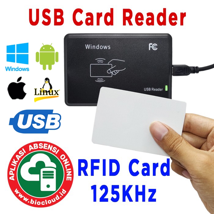 Jual USB Card Reader RFID Card 125KHz Plug N Play No Driver No Software ...