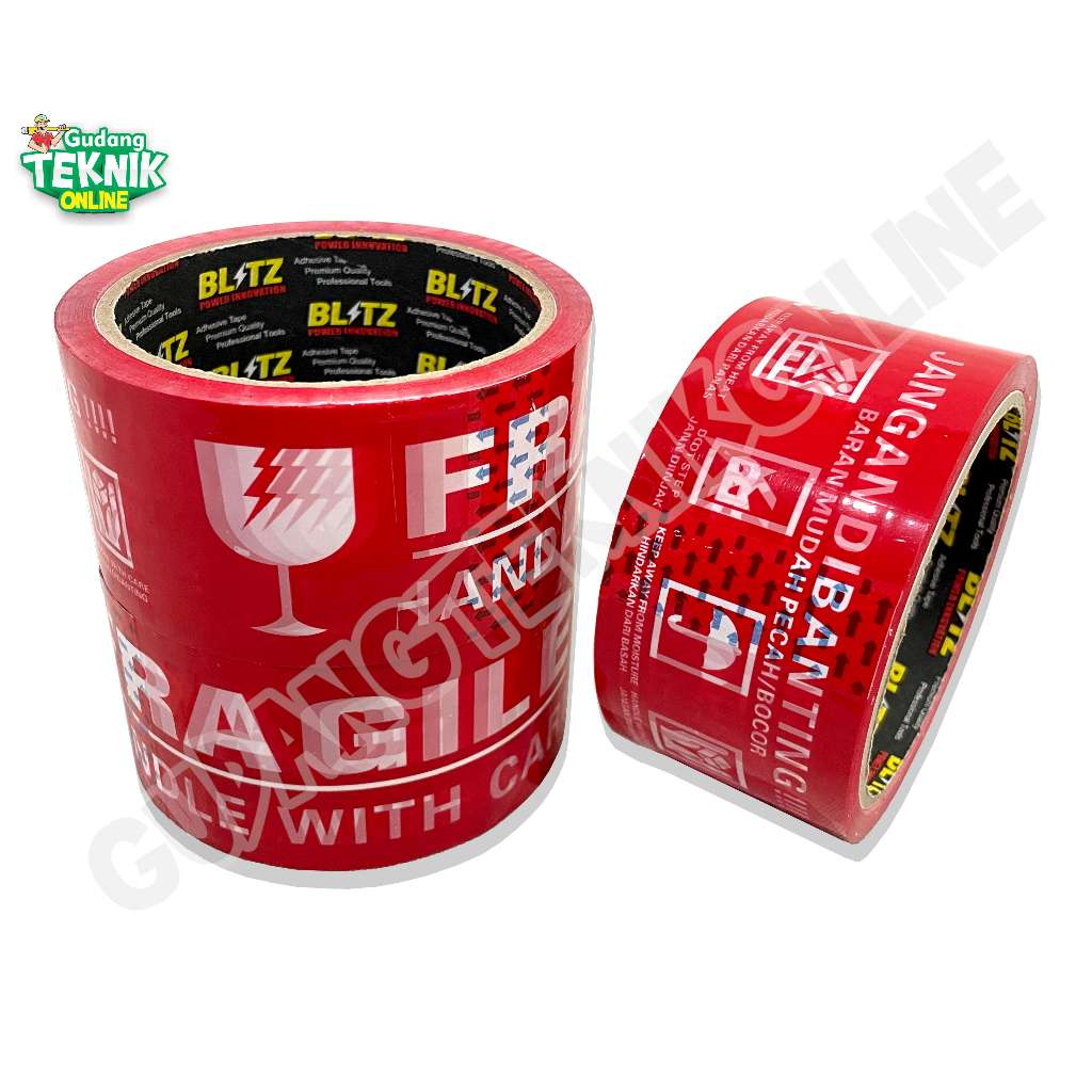 Jual Lakban Fragile Merah 48mm 60Yard BLITZ / Lakban Jangan Dibanting ...
