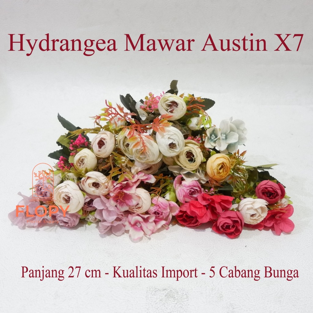 Jual FLOPY Artificial Bunga Hydrangea Mawar Austin X7 / Artificial ...