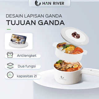 HAN RIVER panci listrik serbaguna 2L HRDZG02 Kompor listrik pintar Pelajar/panci listrik/Asrama/Perjalanan Bisnis -putih