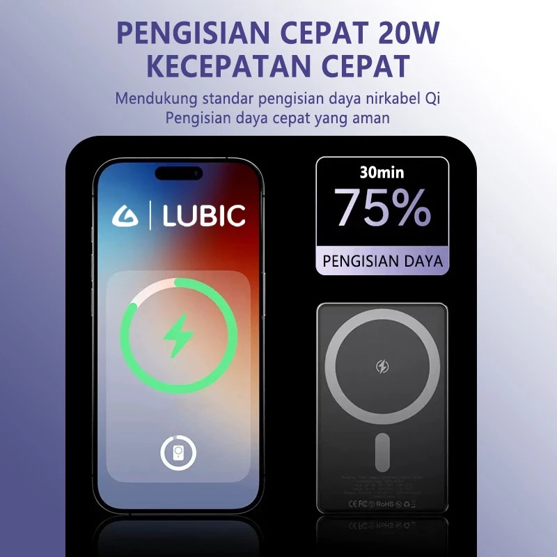 LUBIC CX10 Powerbank Ultra Slim Metal Wireless Magnetic 20W 5000mAh