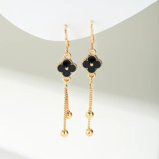 Hyl Jewelry 562E Anting Titanium Wanita Four Leaf Clover  Anti Karat Dan Anti Luntur Asli Dewasa Panjang Silver Jewerly Ori Tidak Selamanya Tusuk Emas Muda