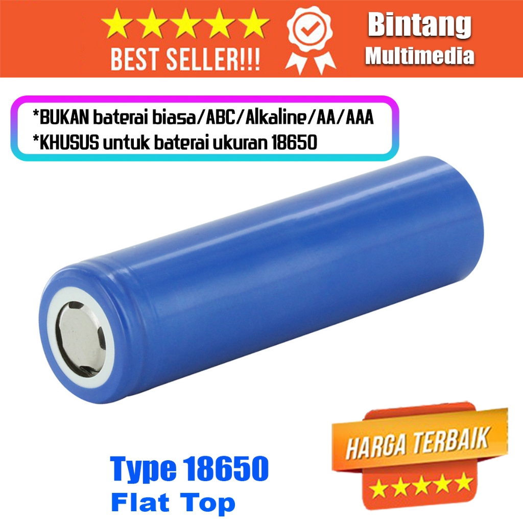 Jual Baterai Cas 18650 Real 1200 mAh Flat Top 3.7 Volt Baterei Senter ...