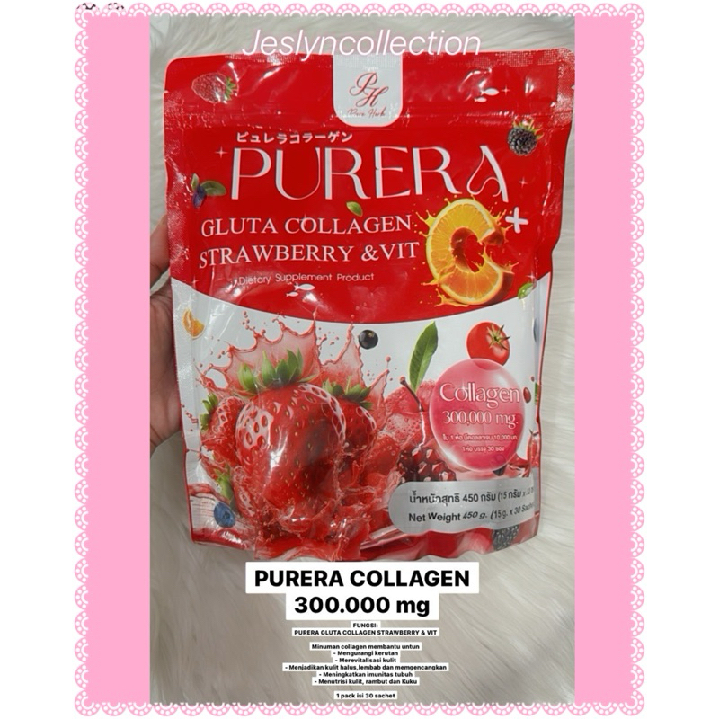 Jual PURERA GLUTA COLLAGEN STRAWBERRY & VIT C 300.000 mg / COLLAGEN ...