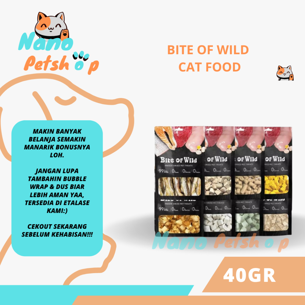 Jual Makanan Kucing - Bite of Wild Daging Beku Kering 40gr | Shopee ...