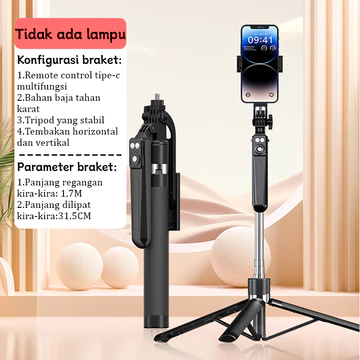 TOOREA B16 170cm Selfie Stick Tripod Tongsis HP Kamera DSLR Tongsis HP Holder Dengan 7 Tombol
