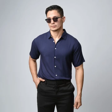 VENGOZ Kemeja Pria Pendek Slim Fit Viscose Red Wine SS