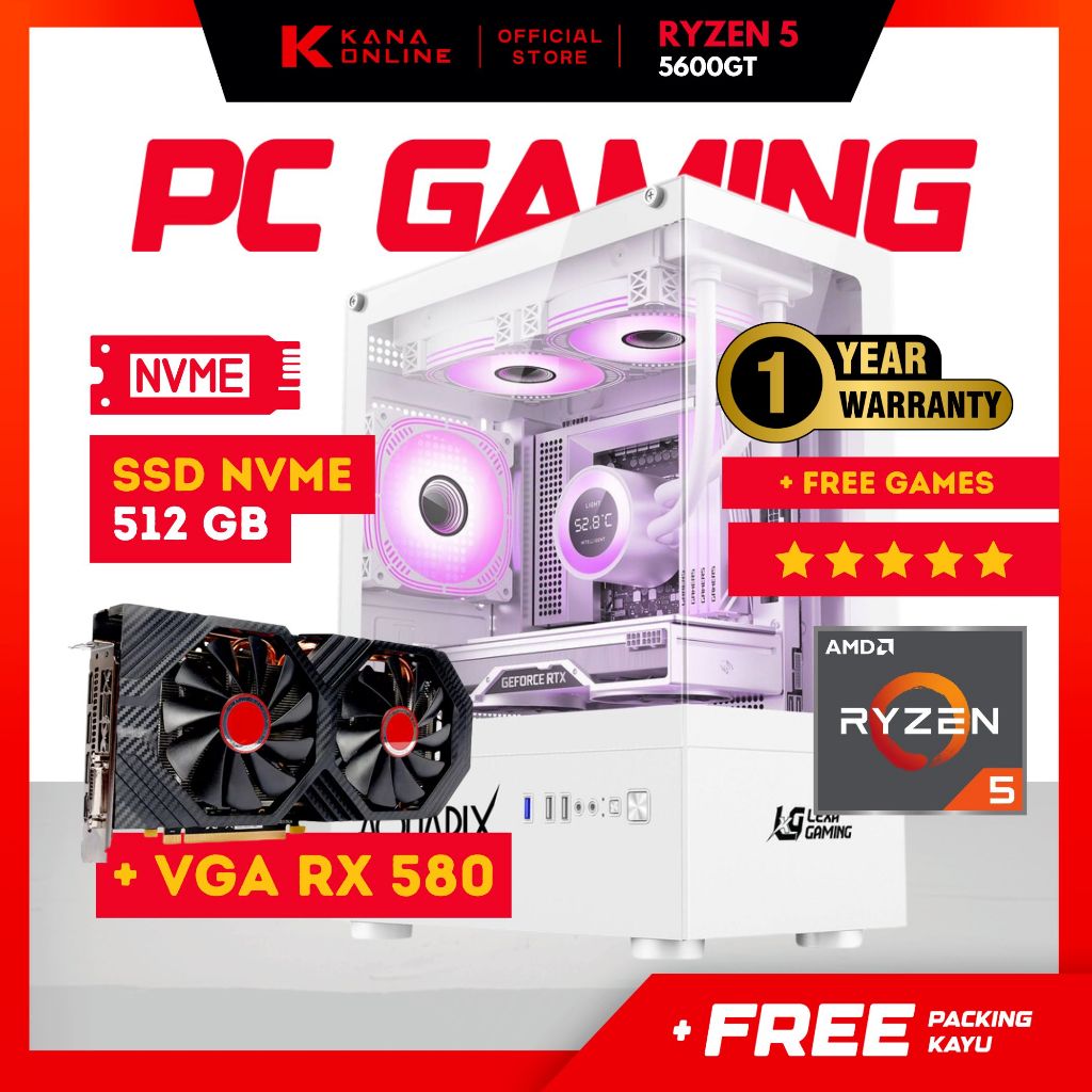 Jual PC RAKITAN GAMING AMD RYZEN 5 5600 16GB DDR4 SSD 512GB VGA RX 580 ...
