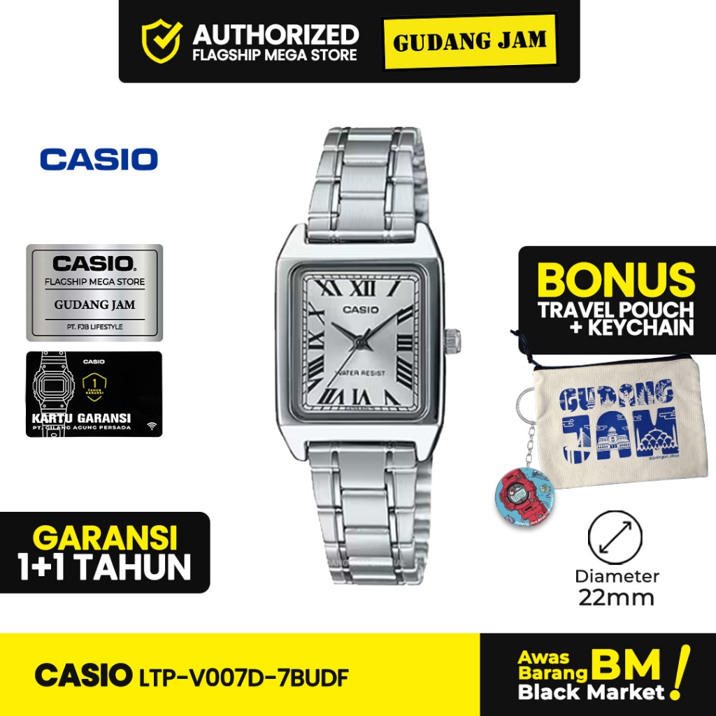 Jam Casio Wanita LTP-V007D-7BUDF Tank Silver Dial Stainless…