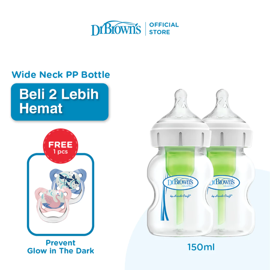 Dr.Brown's 5oz / 150ml PP Wide-Neck "Options+" Baby bottle / Botol Susu / Botol Bayi - 2 pack