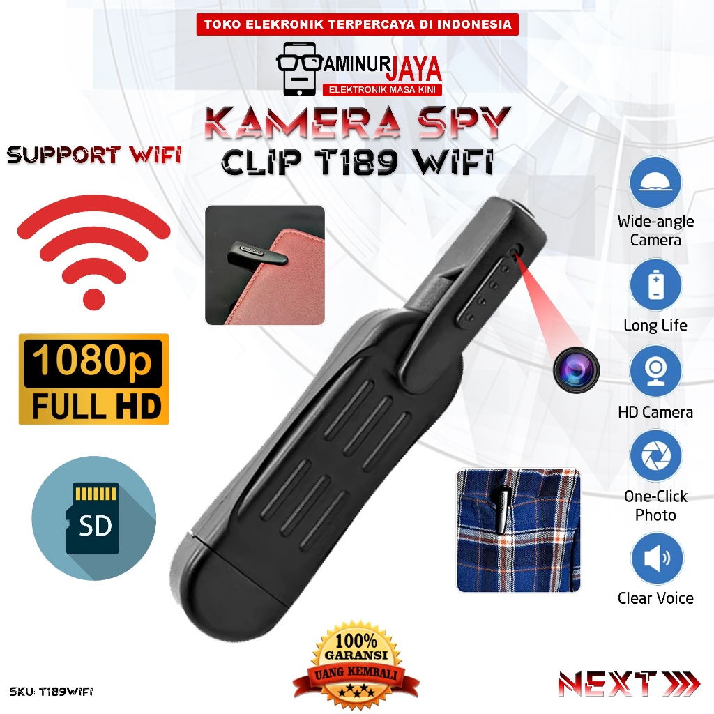 Jual Spy Camera T189 Mini Pen Clip Wifi Wireless Kamera Kamera Saku ...
