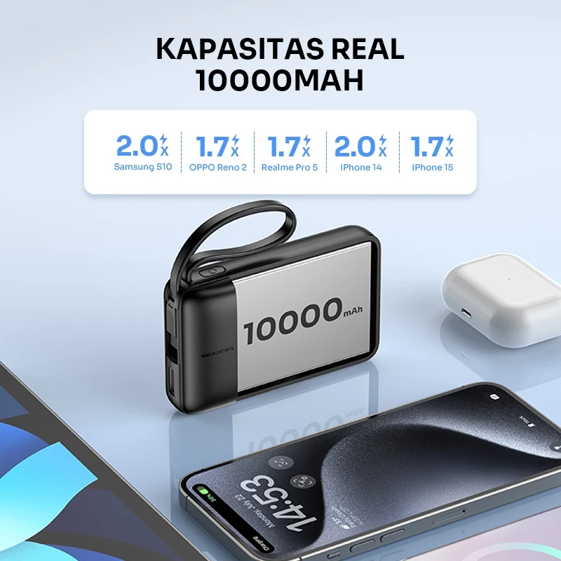 ROBOT Smart Powerbank Mini 37Wh 10000mAh With Cable USB to Type C Power Bank Fast Charging RT17 Original