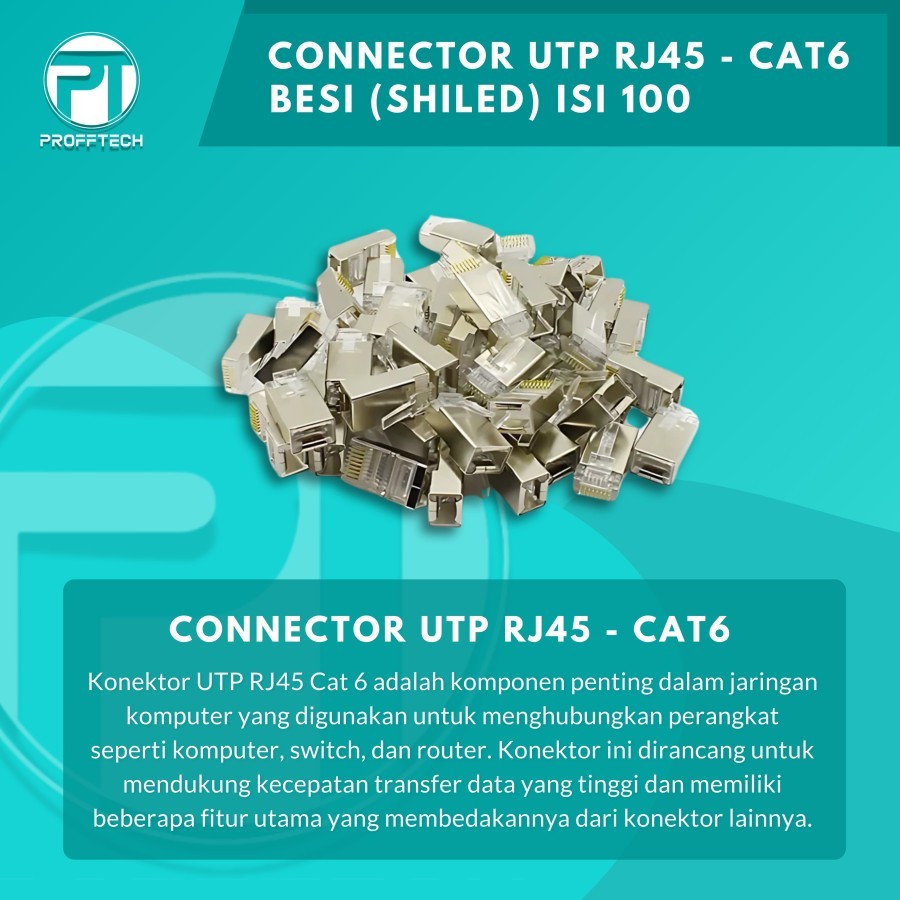 Jual Konektor UTP RJ 45 isi 100 cat 6e /jack conector rj45 Besi (Shield ...