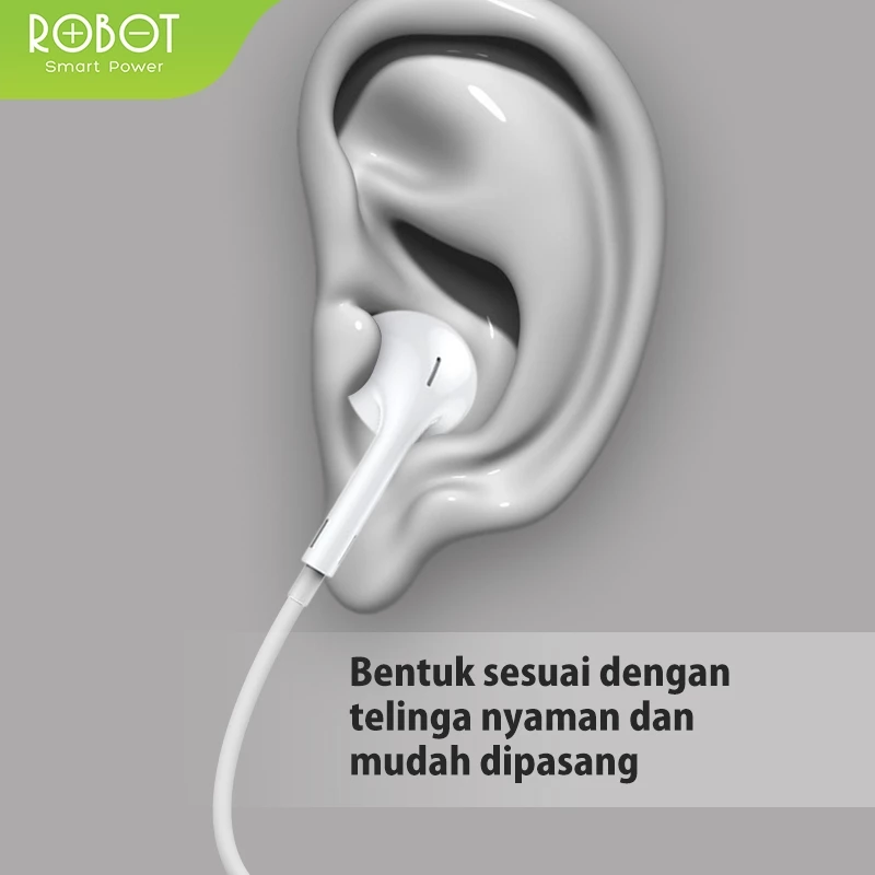 ROBOT Wired Headset Earphone Bass Kabel Audio Jack Smartphone RE10 Original - Garansi 1 Tahun
