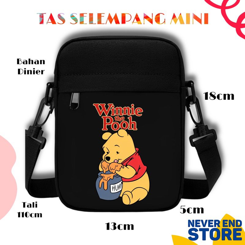 Jual Tas Selempang Hitam Gambar Winnie The Pooh Bahan 100% Dinier