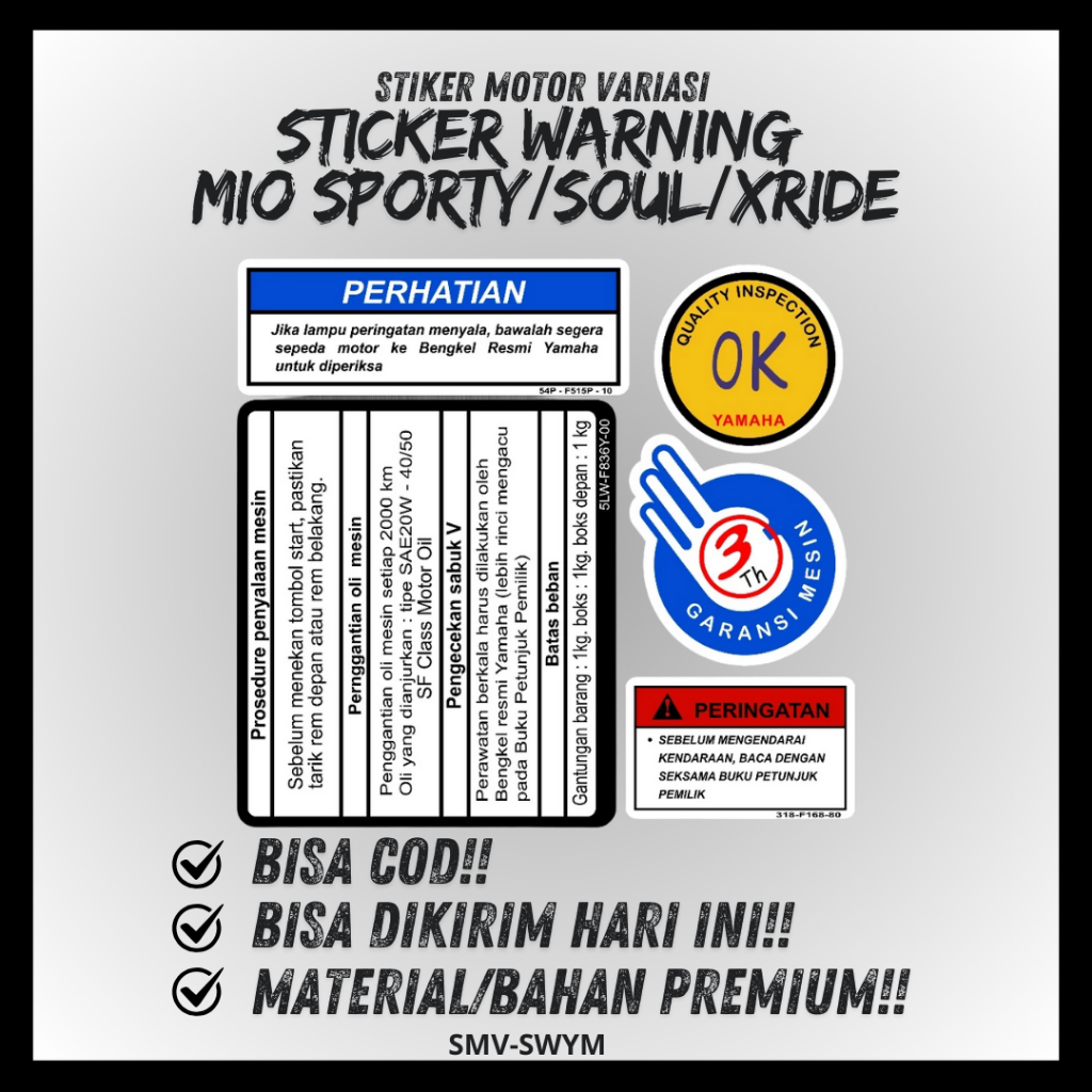 Jual STIKER WARNING YAMAHA MIO SPORTY STIKER PROSEDUR MIO SOUL XRIDE ...