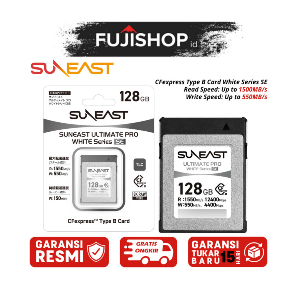 Scheda Di Memoria SUNEAST CFexpress Tipo B 128GB - ULTIMATE PRO WHITE Series - Lettura 1550MB/s, Scrittura 550MB/s Con TLC NAND