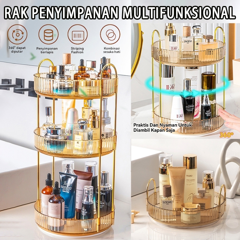 Jual Rak Makeup Gold Rak Rotating 360 Derajat Makeup Organizers Rak ...