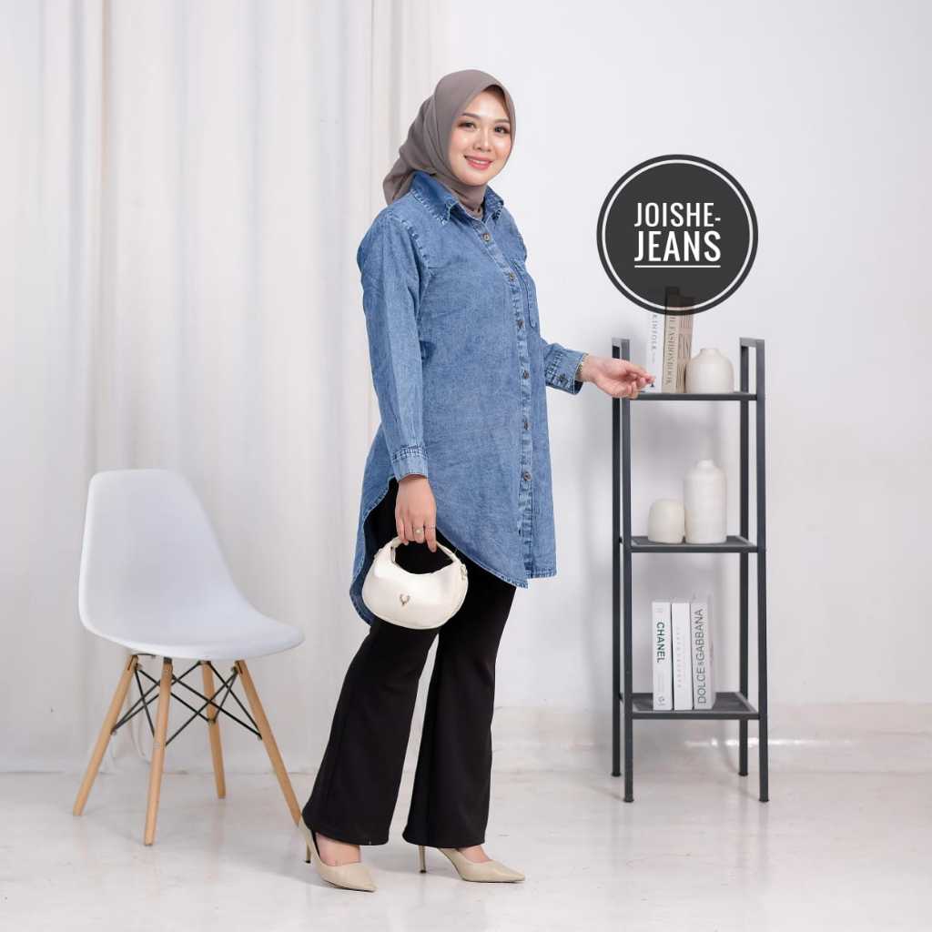 Kemaja Tunik Jessica Blouse Wanita Jeans Denim Snow Atasan Wanita Oversize Jumbo Kekinian