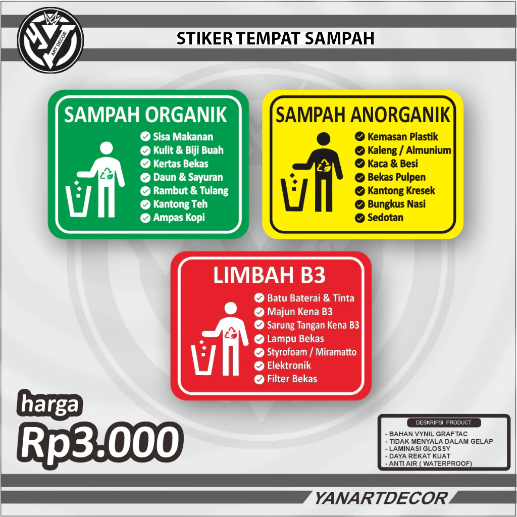 Jual Stiker Label Tempat Sampah, Stiker Sampah Organik, Stiker Sampah