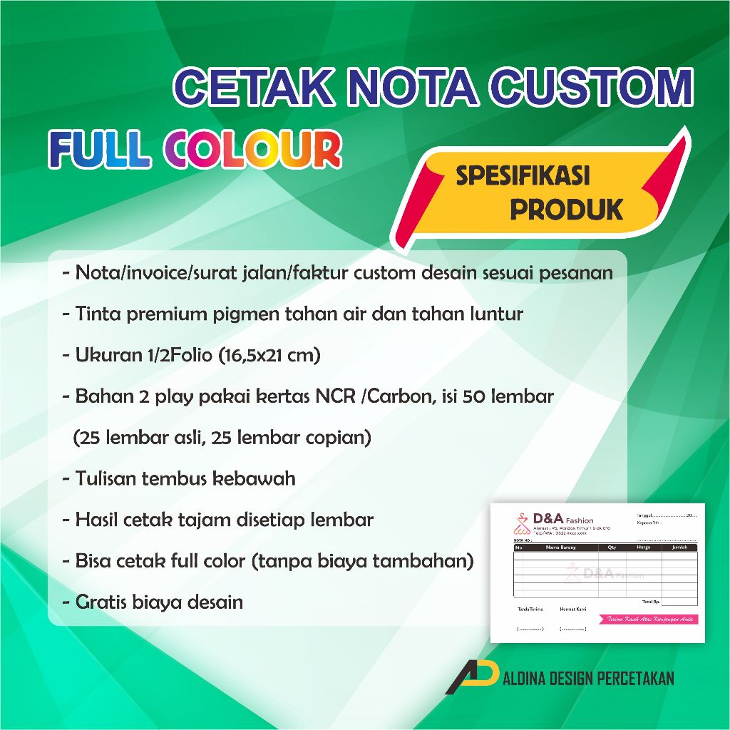 Jual Nota 1/2 Folio 2 Ply Custom Nama Toko, Full Colour, Gratis desain ...
