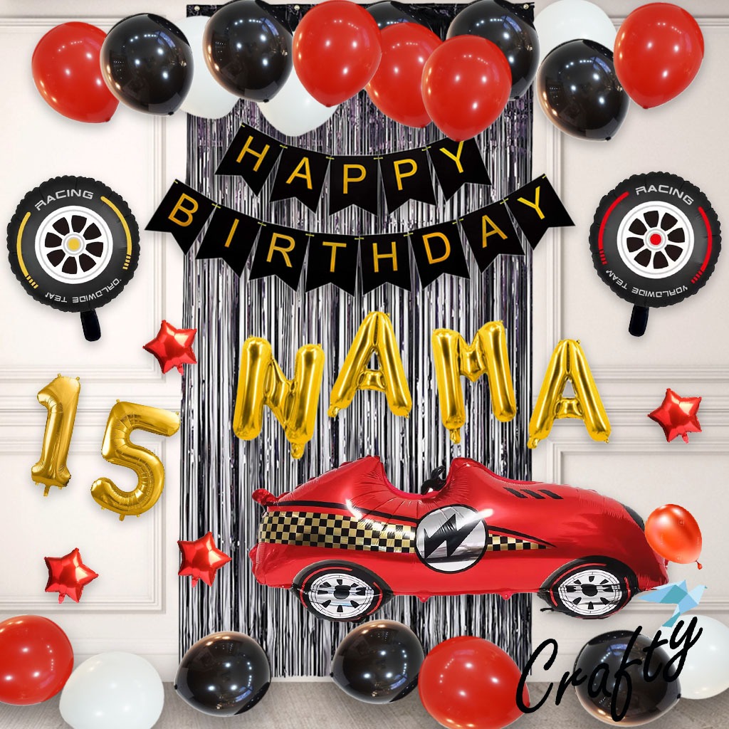 [PAKET] Dekorasi Balon Ultah RACE CAR MOBIL BALAP CURTAIN Hiasan Pesta Birthday