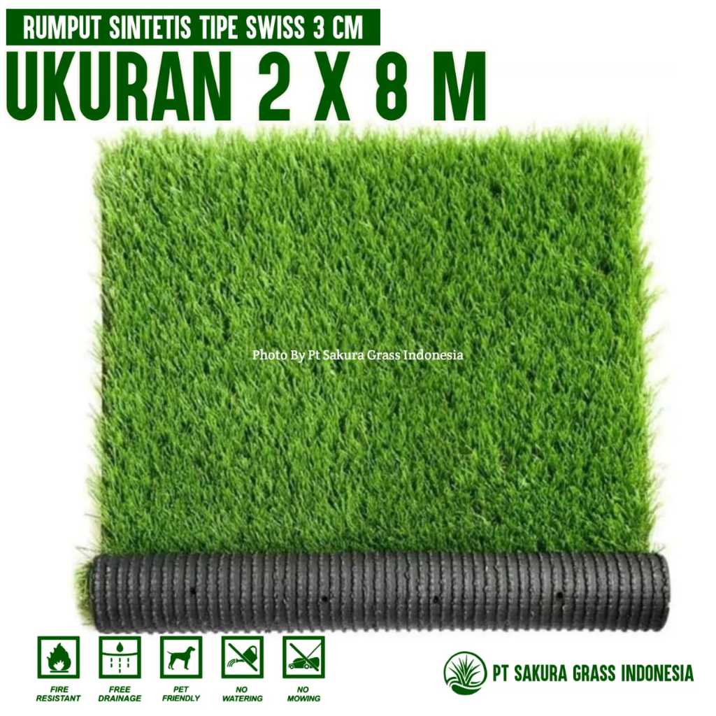 Jual KARPET RUMPUT SINTETIS 1 ROLL UKURAN 2X8 METER TIPE SWISS TEBAL 3 ...