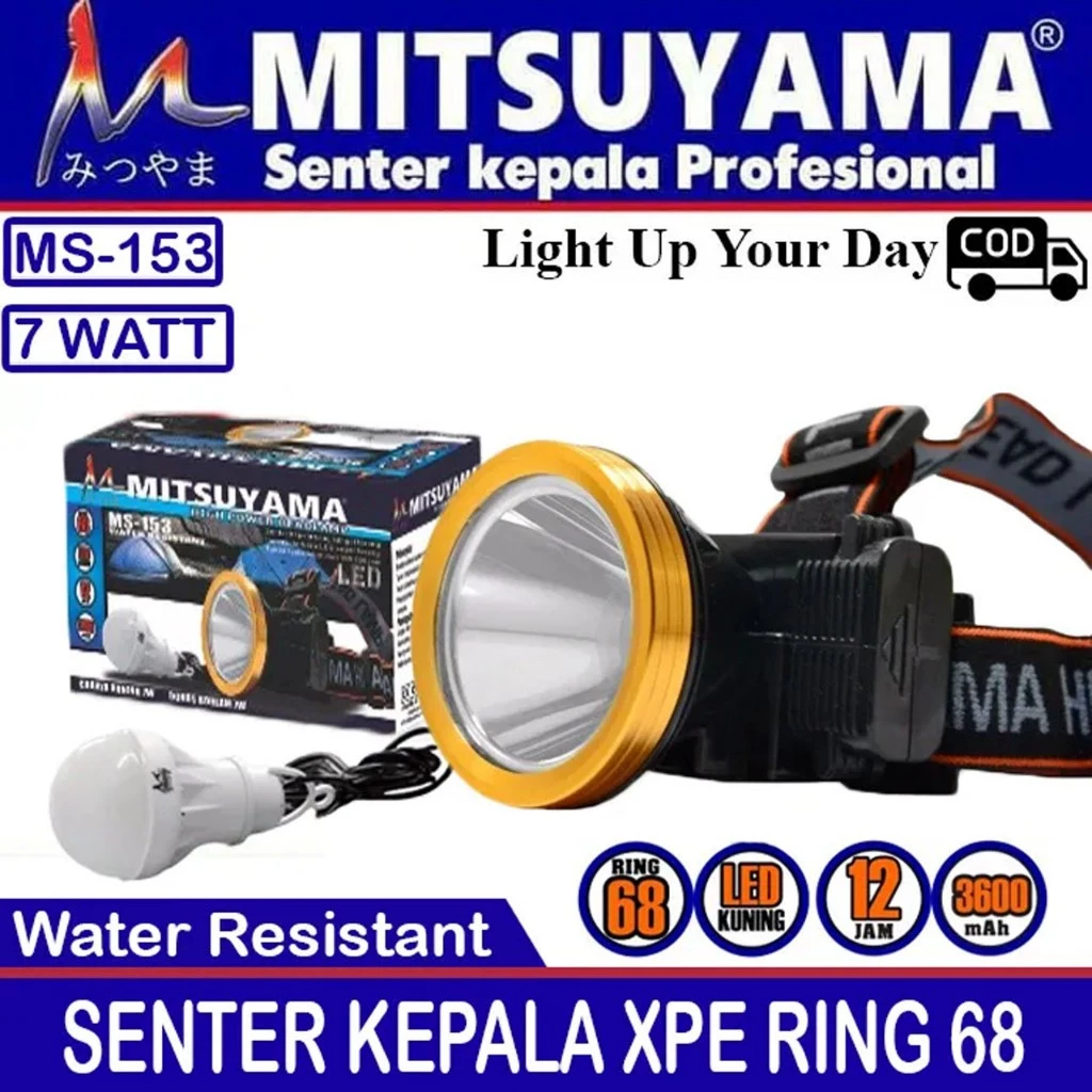 Senter Kepala Selam Mitsuyama MS 153 Headlamp Bonus Lampu LED 7 Watt | AutoStock