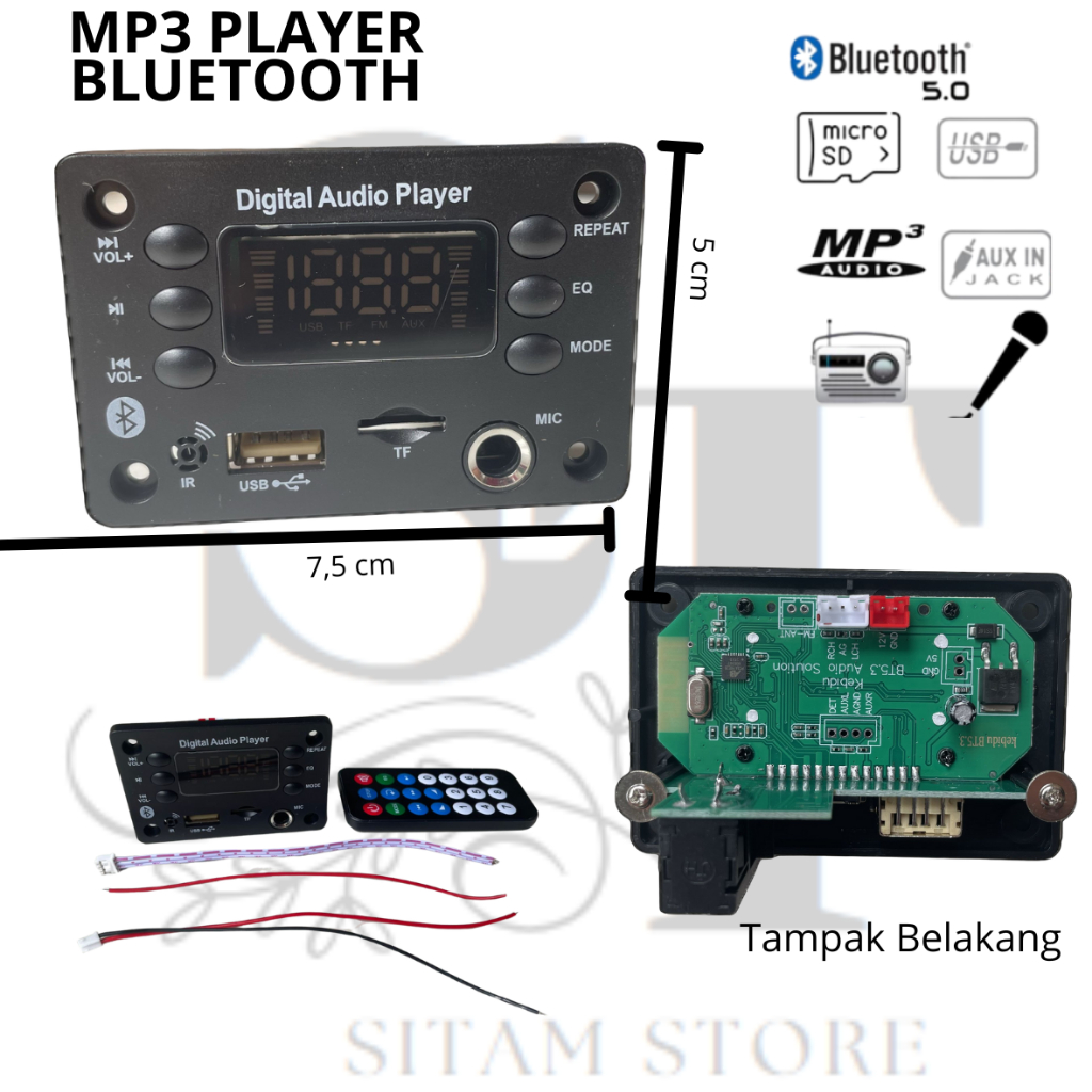 Jual Modul MP3 Player Bluetooth dan FM Dengan Port Mic Radio 12V HITAM ...