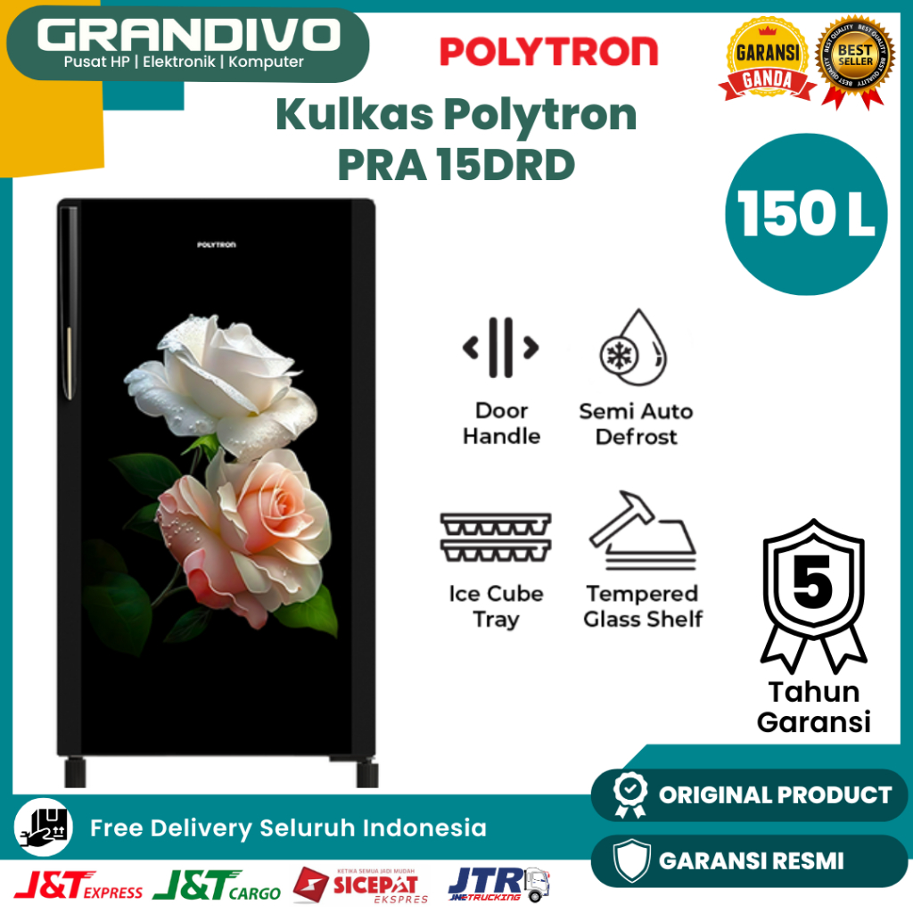 Jual Kulkas 1 Pintu Polytron PRA 15DRD 150 Liter Pintu Kaca Low Watt ...