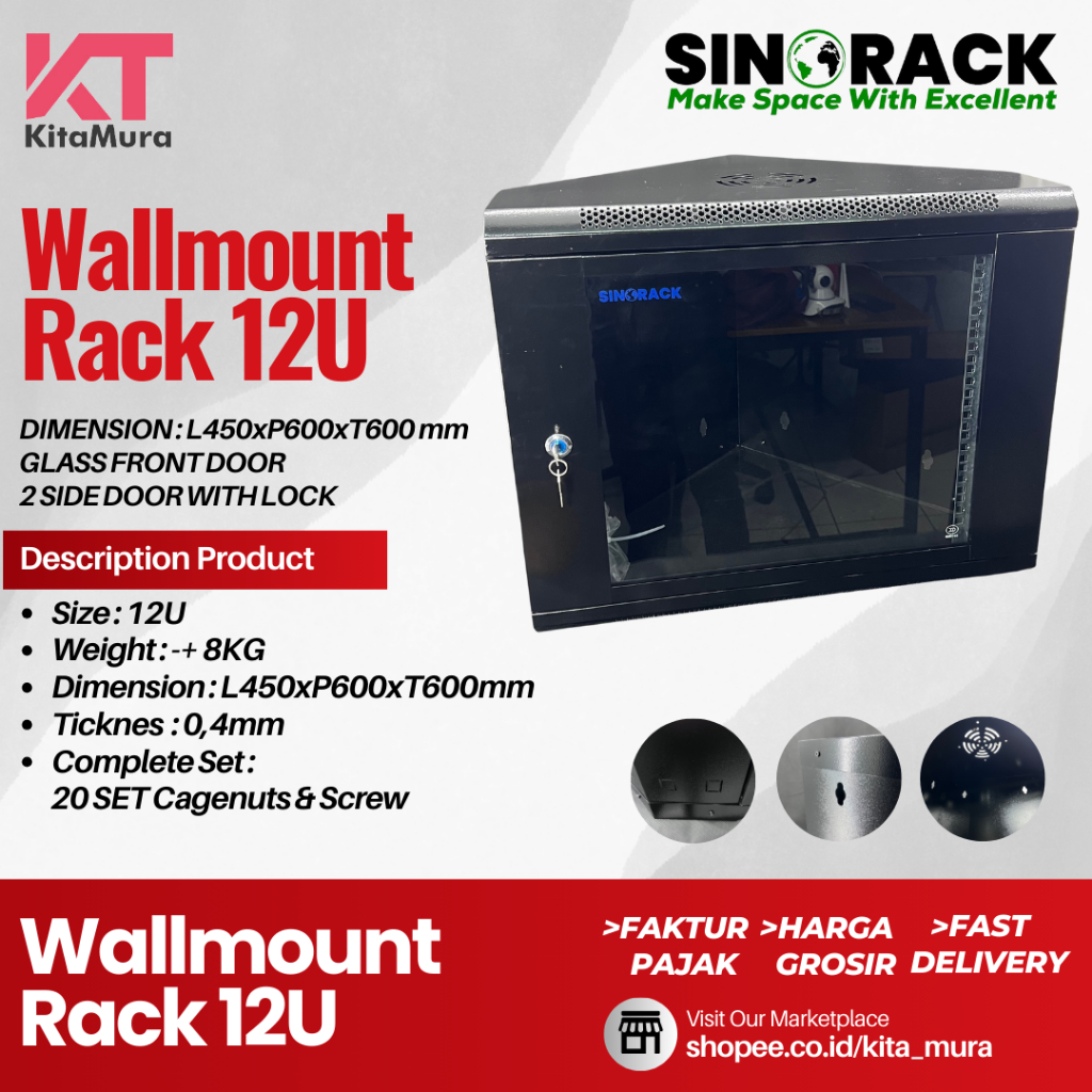 Jual Wall Mount Rack Server Sinorack 12U , Rack Server Type Siku SN ...