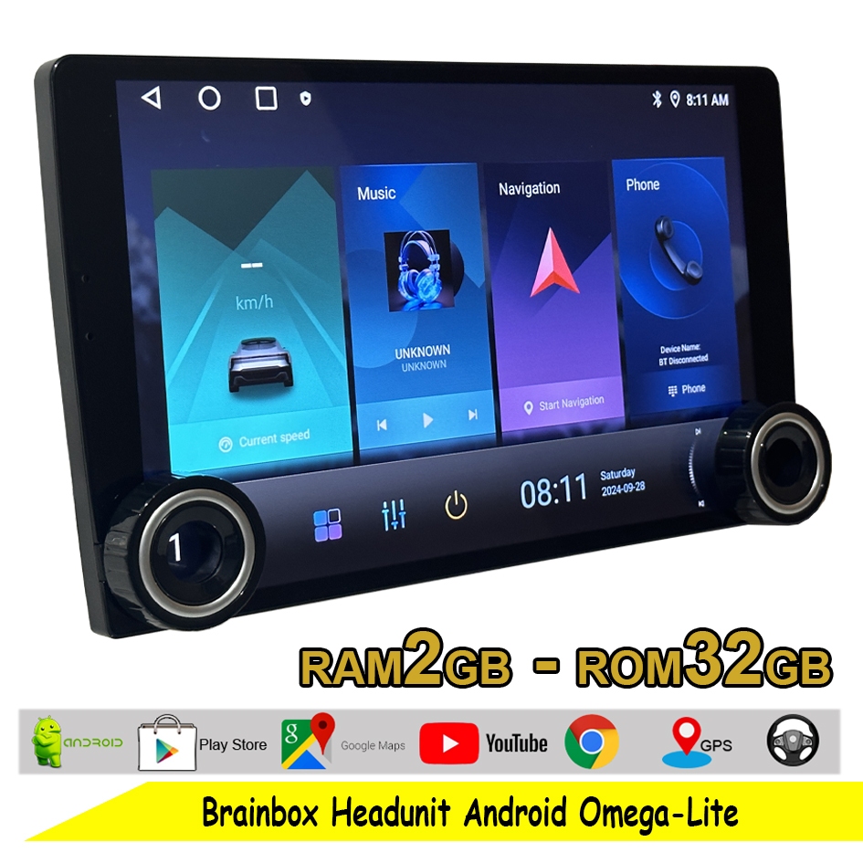 Brainbox Head Unit Omega Lite Android Mobil 2GB + 32GB Full Screen Headunit Double Din Tape Mobil TV Android IPS Screen