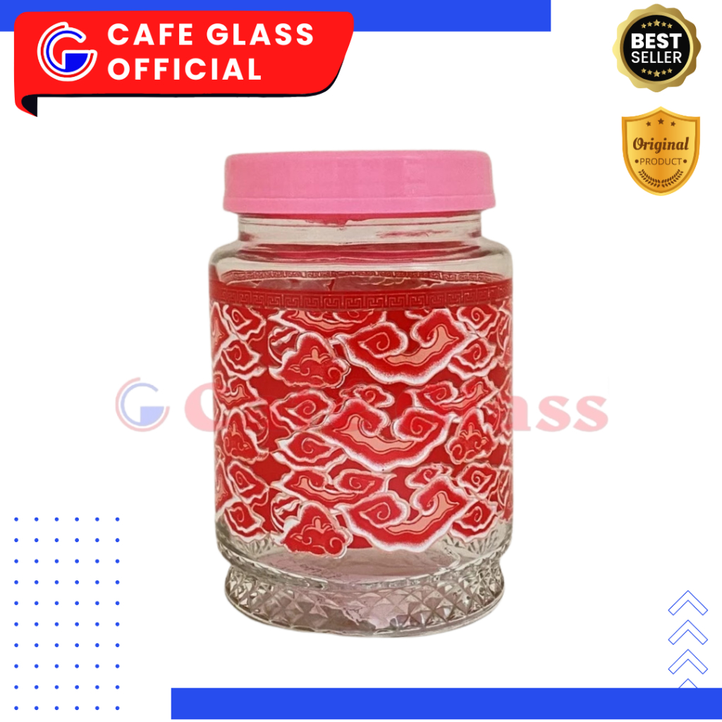 Kedaung Toples Kaca Motif Batik Pink - Toples Kue Kering Lebaran  1L Kedap Udara Cantik
