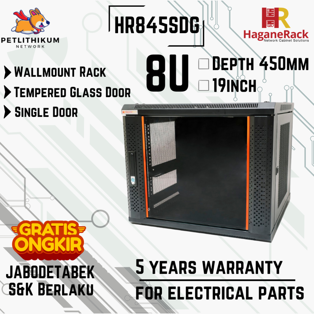 Jual HaganeRack Wallmount Rack Server 8U Depth 450mm - HR845SDG -Rak ...