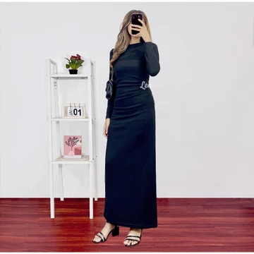Orina Dress Wanita Knit Dress Kerut Pinggul Lea Store