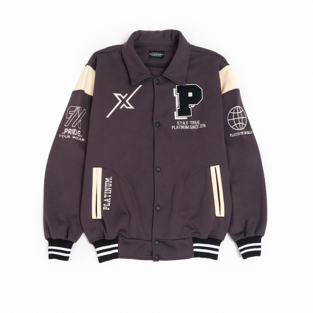 Jual PLATINUM WORLD Jacket Varsity Full Bordir RV DARKGREY Outerwear ...