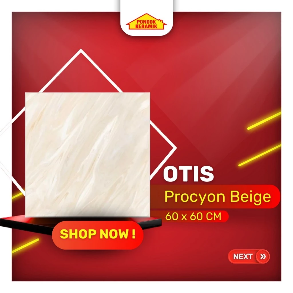 Keramik Lantai Otis Marble Glossy Cutting 60x60 Procyon Beige Rectified