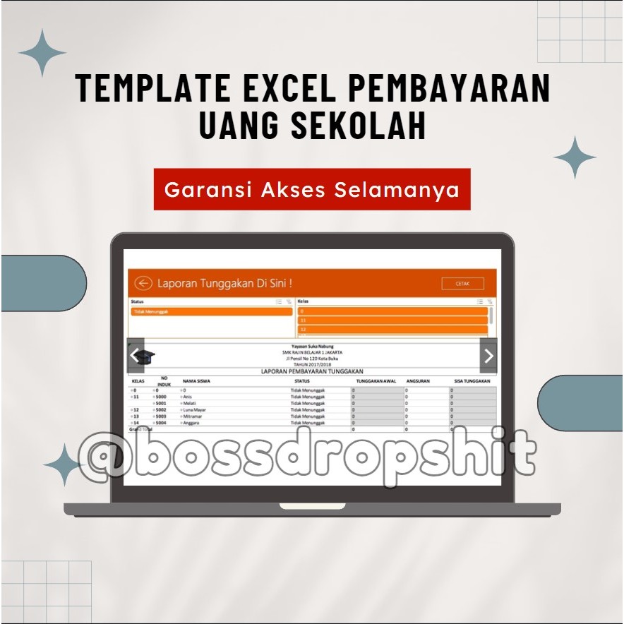 Jual Template excel pembayaran uang sekolah aplikasi excel pembayaran ...