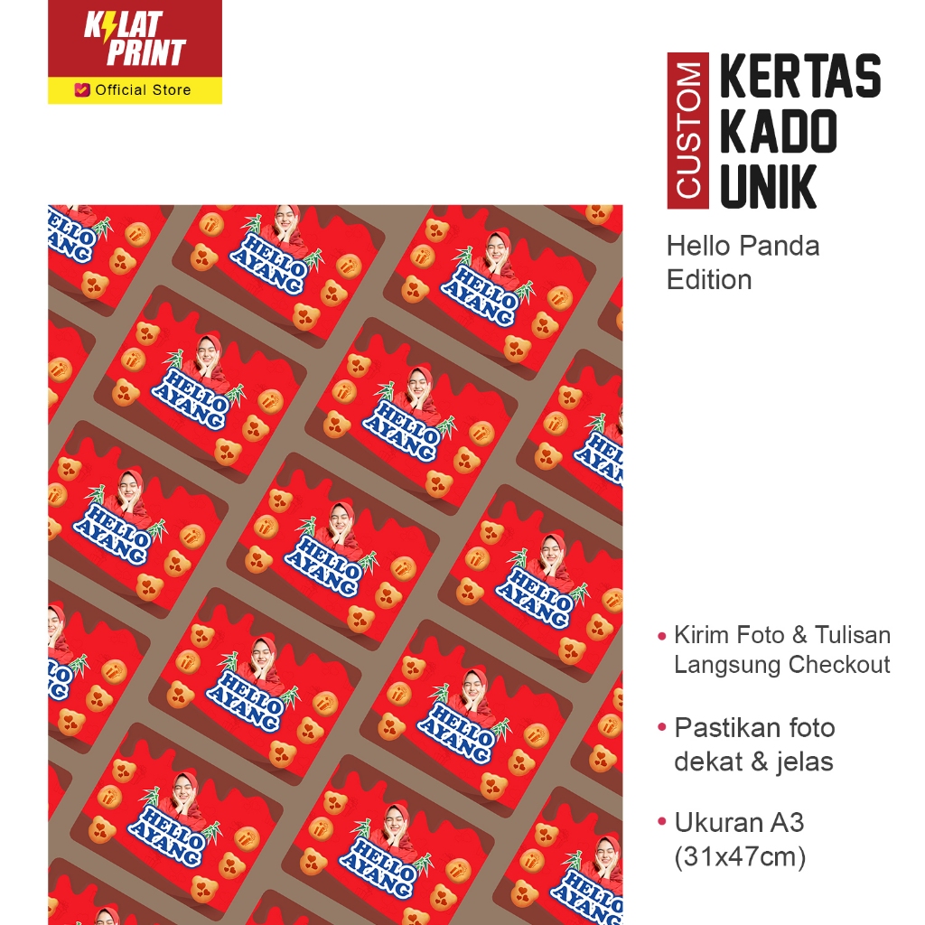 Jual Custom Kertas Kado Muka Foto Gambar Unik Hello Panda | Shopee ...