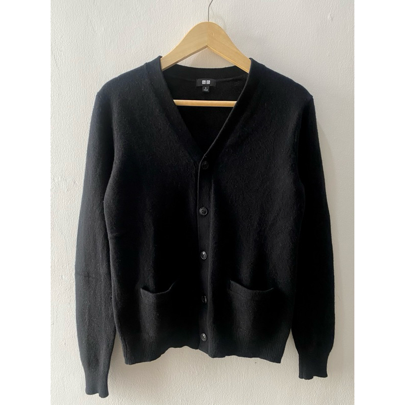 Jual UNIQLO CARDIGAN RAJUT WOOL BLACK WITH POCKET (M) | Shopee Indonesia